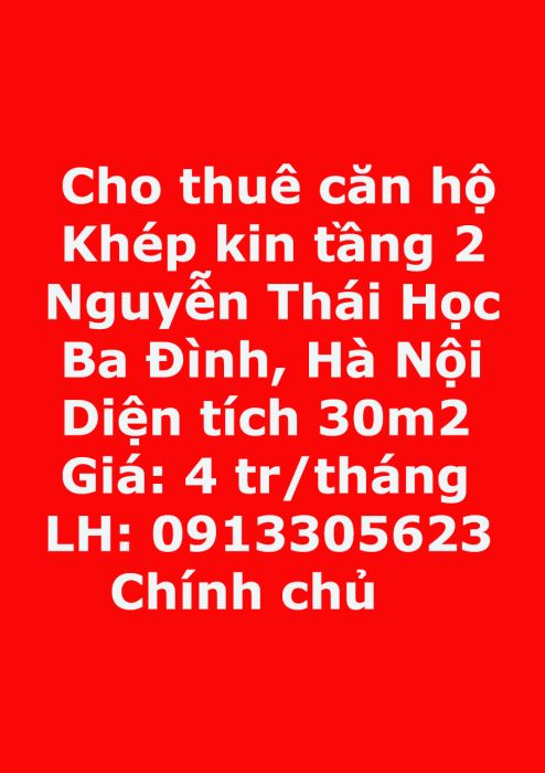 Cho thuê căn hộ khép kin tầng 2 phố Nguyễn Thái Học, gần Cửa Nam.